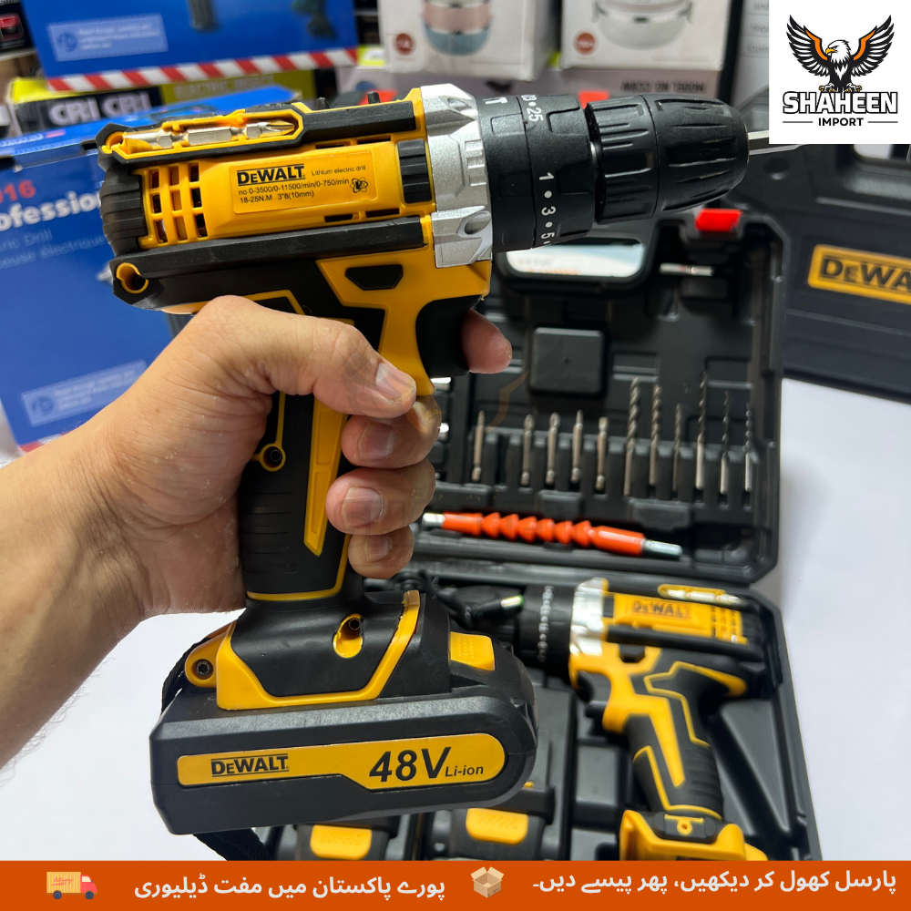 DeWalt 48V Cordless Hammer Drill – 3-in-1 Multifunction Power Tool with Dual Lithium Batteries
